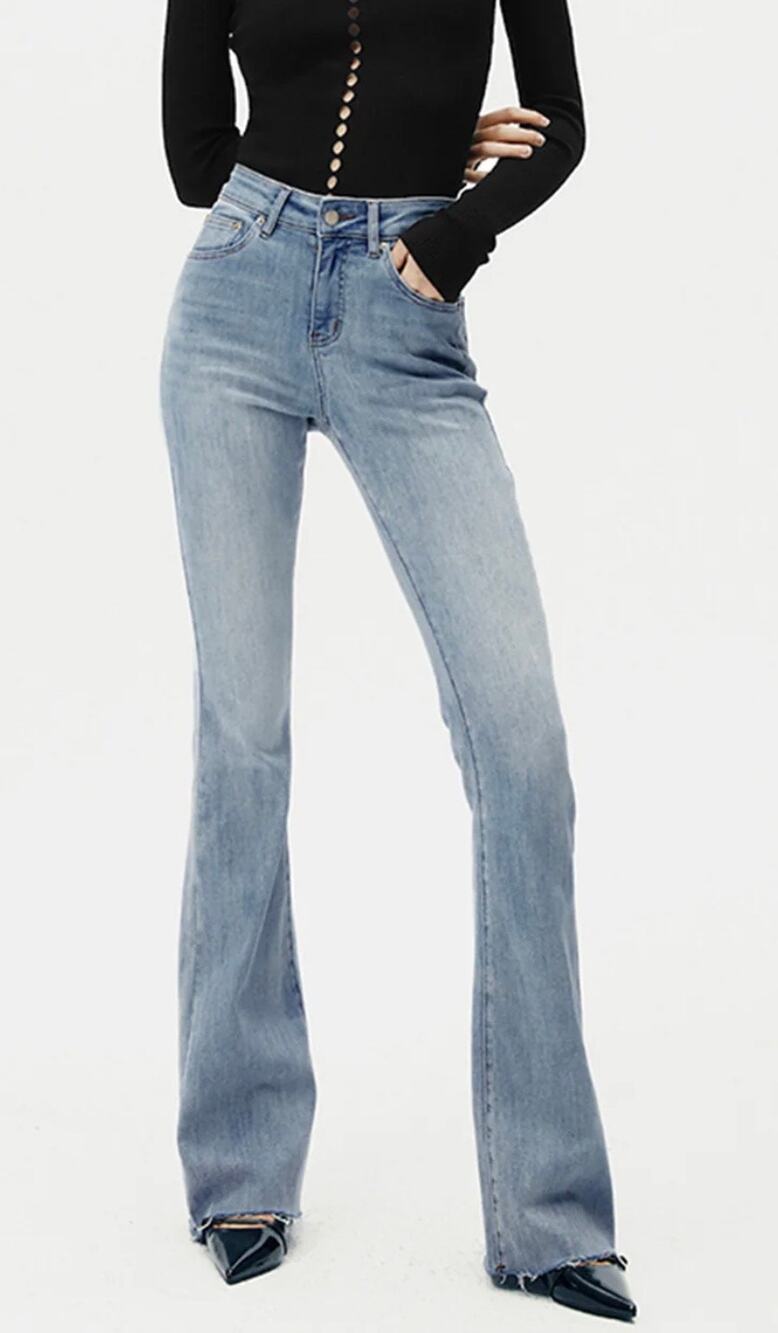 Commense High-Waist Denim Bootcut Jeans raw hem XS NWT